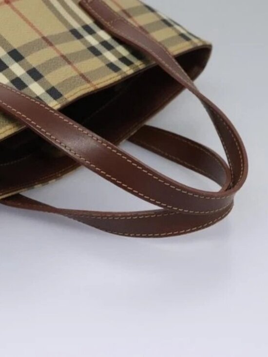 BURBERRY Nova Check Hand Bag PVC Beige Brown gold Auth BD438 - Picture 7 of 15